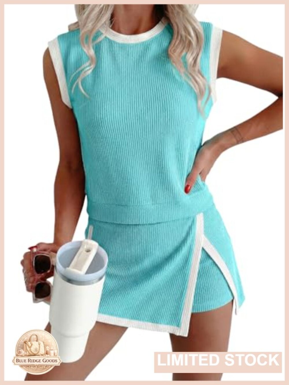 Rib Knit Tank Top and Mini Skirt Set High Waist Workout Lounge Outfit